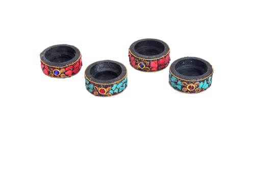 Handcrafted Wooden T Light Holder Lucky Charm Tealight Candle Stand T-Light Holder Decorative Lighting for Home Festival Wedding Parties Décor and Gifting (Set of 4 - Wood and Stone) von Tarini Gallery