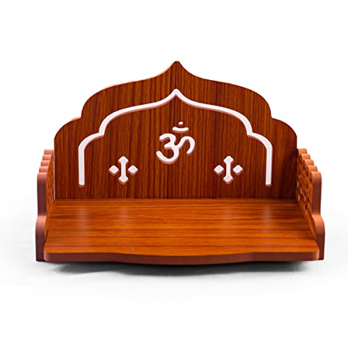 Holz-Tempel, Wandmontage, zum Aufhängen, Tischplatte, Pooja Mandir Gott, Ständer Regal für Zuhause, Büro und Geschenk (Om) von Tarini Gallery