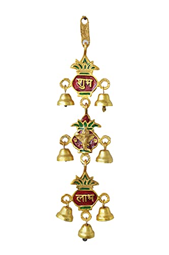 Metal Shubh Labh Bell Hanging Indian Traditional Decoration for Home Temple Festival Diwali Wedding and Gifting (Kalash) von Tarini Gallery