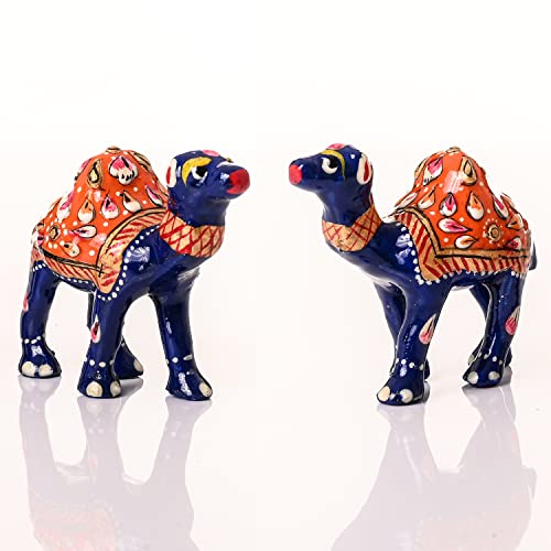 Minakari Traditional Indian Rajasthani Décor Hand Painted Statue Sculpture Christmas Festive Decoration Showpiece for Table Home Office and Gifting (Blue Camel Set of 2) von Tarini Gallery
