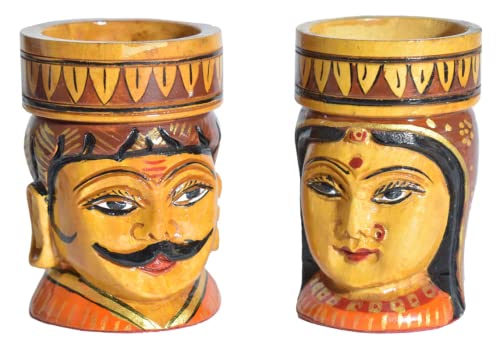 Set of 2-Raja Rani Wooden Hand Carved Traditional Tea Light Candle Holders, Votive Candle Holder, T Light Home Décor, Festive Gift, Wooden Gift, Decorative Items von Tarini Gallery