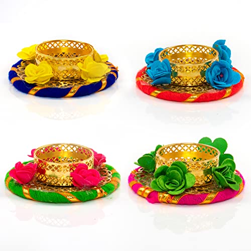 Set of 4 Tealight Candle Stand T Light Holder Lucky Charm T-Light Holder Decorative Lighting for Festival Décor Decoration and Gifting von Tarini Gallery
