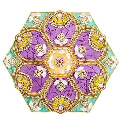 Tarini Gallery Acrylic Colorful Handcrafted Designer Rangoli for Temple Home Interior Decoration Gift Wall Decoration Floor Decoration New Year Party Gifting (Purple Green) von Tarini Gallery