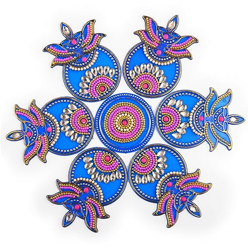 Tarini Gallery Acrylic Handcrafted Designer Rangoli for Home Pooja Room Floor Interior Decor Decoration for Party Function Festival and Gifting Small Rangoli 7" (Blue) von Tarini Gallery