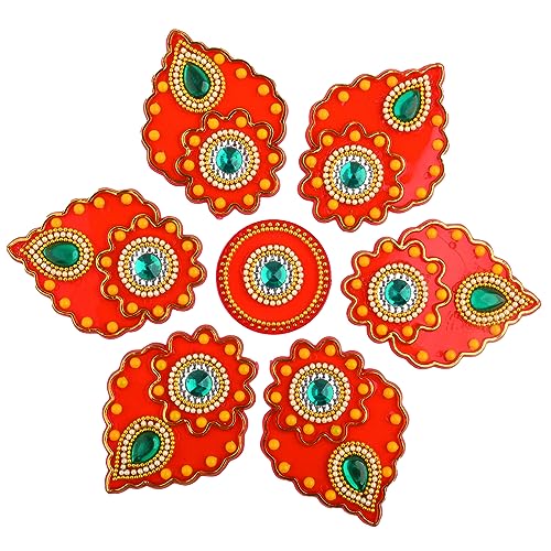 Tarini Gallery Acrylic Handcrafted Designer Red Rangoli for Pooja Room Temple Home Interior Decoration Floor Decor New Year Party Gifting Small Rangoli Size-7" (Red Leaf) von Tarini Gallery