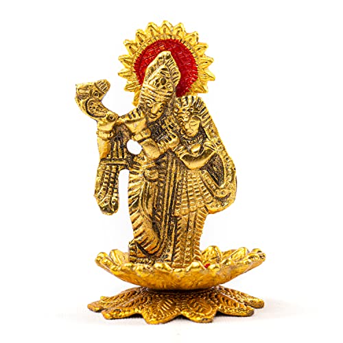 Tarini Gallery Metal God Idol Statue Murti Sculpture Indian Décor Antique for Pooja Worship Home Temple Decor Decoration and Gifting (Antique Golden-Radha Krishna on Lotus) von Tarini Gallery