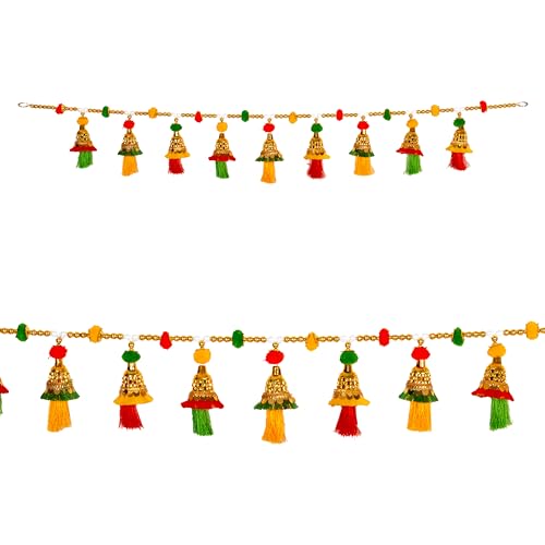 Toran Bandanwaar Artificial Flower Garland for Wall Door Hanging Home Temple Festival Wedding Function Party Decoration Decor and Gifting (Red & Green Toran with Bells) von Tarini Gallery