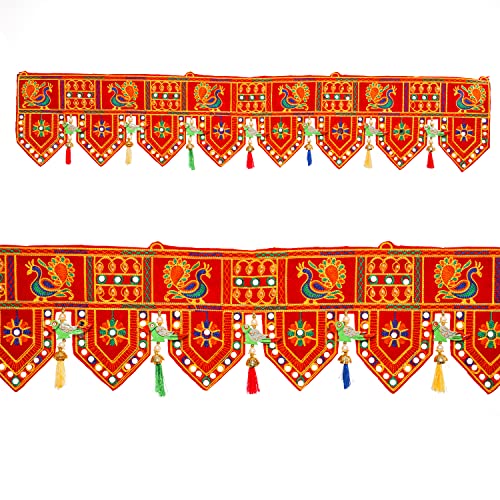 Toran Bandhanwar Door Wall Decorative Cloth Hanging for Festival Traditional Indian Home Office Temple Pooja Décor Decoration and Gifting Size- 40 inches (Red - Bird Design) von Tarini Gallery