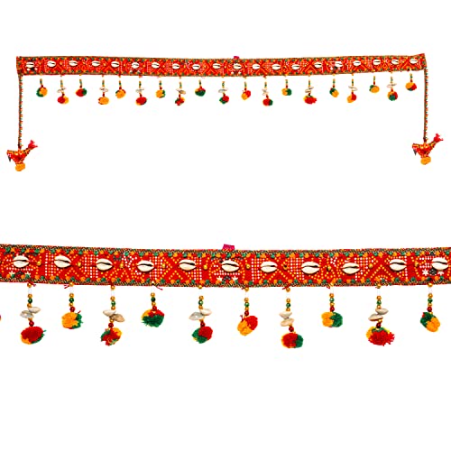 Toran Bandhanwar Door Wall Decorative Cloth Hanging for Festival Traditional Indian Home Office Temple Pooja Décor Decoration and Gifting Size- 40 inches (Red Color- Kodi Design) von Tarini Gallery