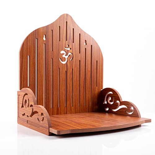 Wandmontierte Tischplatte aus Holz, Tempel-Puja, Mandir-Gott-Ständer, Regal für Aufbewahrung und Idole, Dekoration für Zuhause, Büro und Geschenk (Braun - Design1) von Tarini Gallery