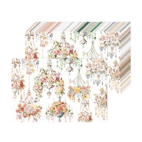 Blume Papier Platzsets 50 Stück Hochzeit Platzsets Kronleuchter Rosen Einweg Tischsets aus Papier 28x40 cm Rose Papier Tischsets Frühlings Dekorative für Hochzeit Jahrestag Urlaub Party von Tarklanda