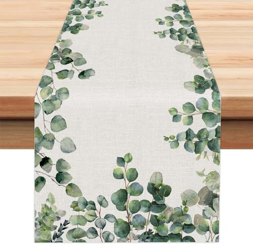 Eukalyptus Frühling Tischläufer Grünes Blatt Tischlaufer Sommer Küche Waschbar Esstisch Dekoration Tischdecke für Drinnen und Draußen Urlaub Party Wohnzimmer Dekor 40 x 180 cm von Tarklanda