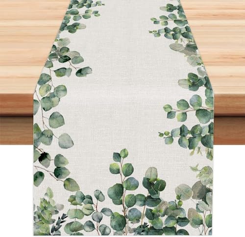 Eukalyptus Frühling Tischläufer Grünes Blatt Tischlaufer Sommer Küche Waschbar Esstisch Dekoration Tischdecke für Drinnen und Draußen Urlaub Party Wohnzimmer Dekor 40x180cm von Tarklanda