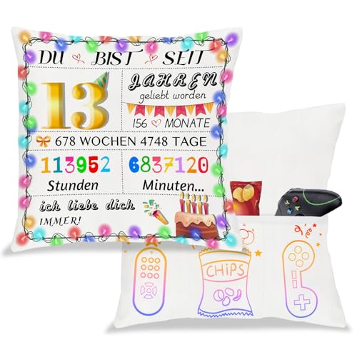 Geschenke für 13 Jahre altes Mädchen und Jungen, 13. Geburtstag Geschenke Kissenbezüge 45x45 cm Kissenbezug mit Taschen, Zierkissenbezüge für 13. Geburtstag Mädchen, 13. Geburtstag Geschenkideen von Tarklanda