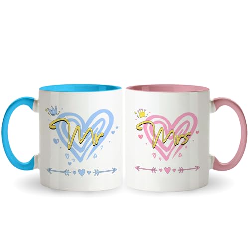 Mr und Mrs Tasse 2er Set Partnertassen Hochzeitsgeschenk für Brautpaar Ringfinger-Hochzeit Tasse Paare Kaffeetassen Mr und Mrs Geschenk für Hochzeit Verlobung Hochzeitstag Jahrestag Brautdusche von Tarklanda