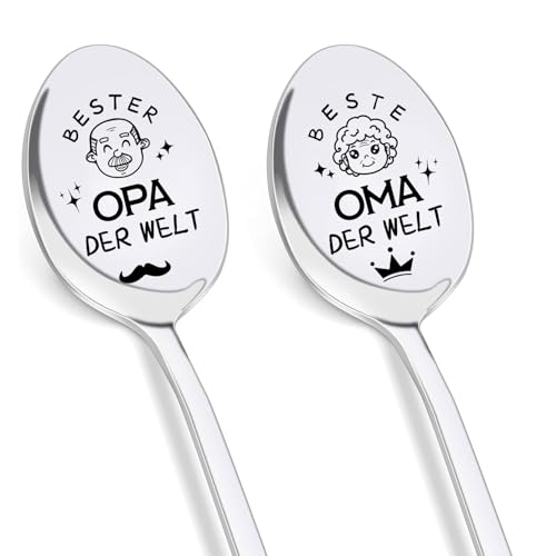 Oma und Opa Geschenke 2 Stück Kaffeelöffel mit Gravur Beste Opa Oma Der Welt Lang Edelstahl Kaffeelöffel Geburtstagsgeschenke für Großeltern Geschenk für Opa Oma Geburtstag Jahrestag Muttertag von Tarklanda