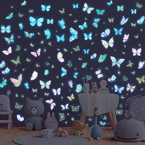 Tarklanda 3D Schmetterlinge Leuchtend Wandtattoo Leuchtend Schmetterling Wandaufkleber Luminous Schmetterling Wandsticker 3D Schmetterlinge Deko für Wohnzimmer Schlafzimmer Kinderzimmer Wanddeko Blau von Tarklanda