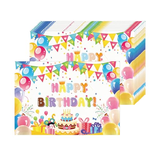 Tarklanda Alles Gute zum Geburtstag Papier Platzsets 50 Stück Tischset aus Papier Happy Birthday Einweg Platzsets 28x40 cm Papier Tischsets mit Luftballons und Kuchen Tischsets Geburtstag Dekor von Tarklanda