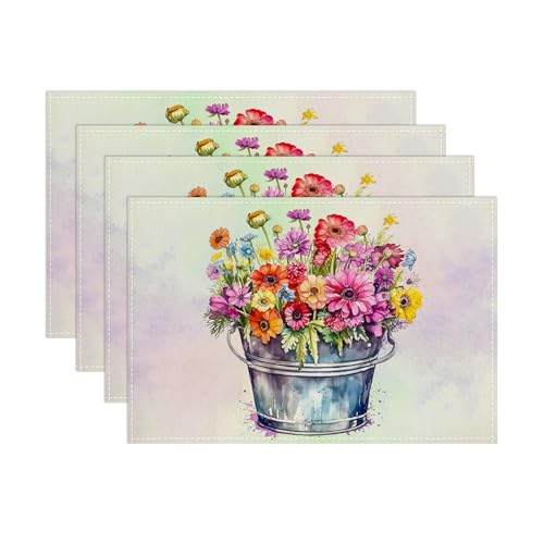 Aquarell Blumen Platzsets 4er Set Frühling Tischset Bunt Gänseblümchen Platzsets Urlaub Dekor Tischsets Waschbar Platzdeckchen für Küche Esstisch Party 30x45cm von Tarklanda