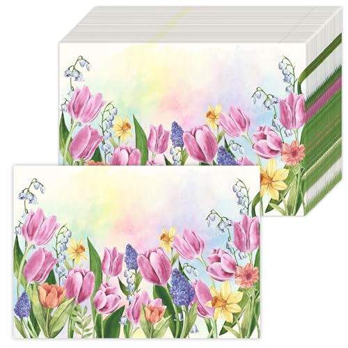 Tarklanda Blumen Papier Tischsets 50 Stück Tulpe Hyazinthe Papier Platzsets Frühlings-Blume Papier Platzset 40x28 cm Einweg-Platzsets Sommer Dekoration für Esstisch, Urlaub, Party, Hochzeit von Tarklanda