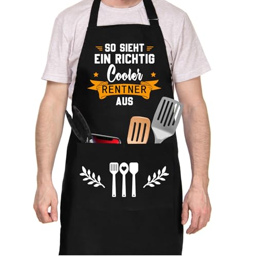 Tarklanda Lustige Grillschürze Herren Damen, Kochschürze für Männer, Schürze mit Spruch So Sieht EIN Richtig Cooler Rentner Aus, Geschenke für Rentner zum Ruhestand von Tarklanda