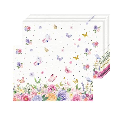 Schmetterling Blume Papier Platzsets 50 Stück Einweg Platzsets aus Papier Schmetterling Rosen Papier Tischsets 28x40 cm Papiertischsets Frühlings Dekorative für Esstisch, Hochzeit, Party von Tarklanda