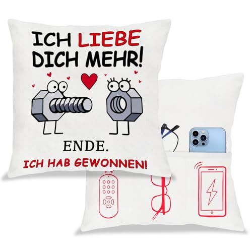 Tarklanda Kissenbezug Geschenk für sie/ihn Kissenbezug mit Spruch Ich Liebe Dich mehr! Weiß Kissenbezug 45 x 45 cm Geschenk für Freundin, Freund, Geschenk zum Geburtstag, Jahrestag, Hochzeit von Tarklanda