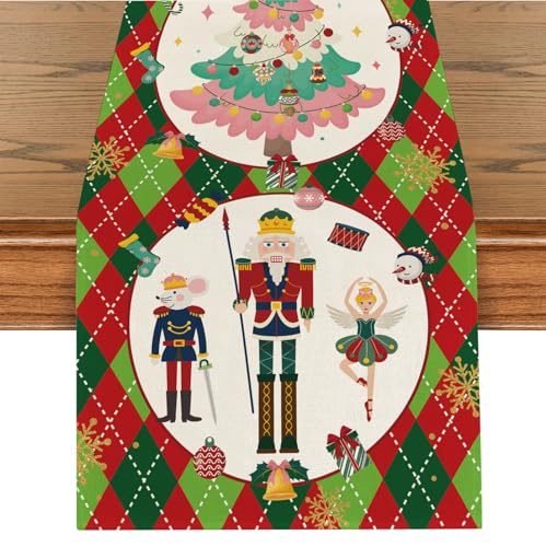 Tarklanda Weihnachten Nussknacker Tischläufer, Weihnachtsbaum Winter Saisonnal Waschbar Küche Esstisch Dekoration für Drinnen und Draußen Urlaub Party Wohnzimmer Dekor 40x180cm von Tarklanda