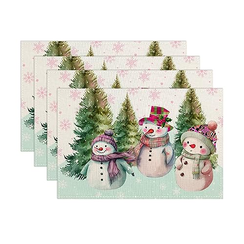 Weihnachten Tischsets 4er Set Platzsets Schneemann Kiefern Platzsets Weihnachten Deko Tischsets Waschbare Platzdeckchen für Küche Esstisch Party Dekorationen 30 x 45 cm von Tarklanda