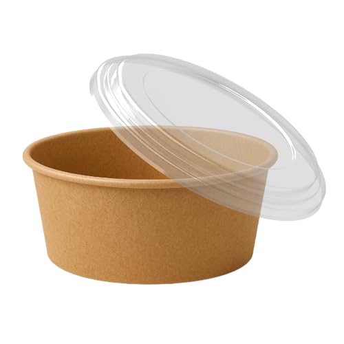 Tarocup BIO Einweg Salatschale/Menüschale/To-Go Schale, braun, mit oder ohne Deckel erhältlich, PLA-beschichtet, 500ml, 750ml, 1000ml, 1300ml (Mit Deckel, 1300 ml) von Tarocup