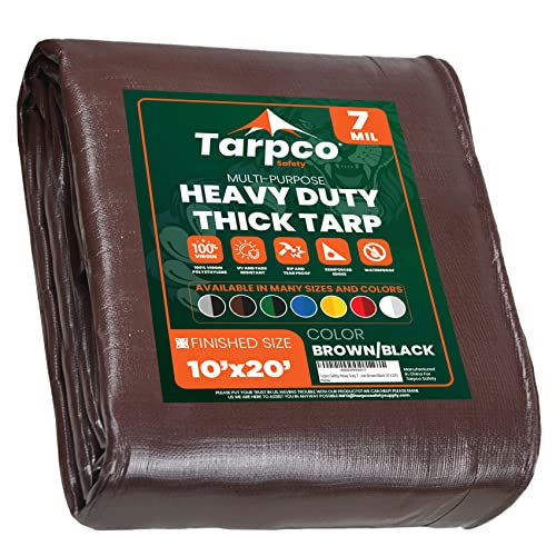 Tarpco Safety Abdeckplane Gewebeplane(130 g/m² |10′ X 20′ | 3m X 6.1m | Braun/Schwarz) 7 Mil PE Schutzplane mit Ösen, Mehrzweck Abdeckung für Holz Gartenmöbel, LKW, Pool, Boot von Tarpco Safety