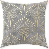 Art Deco Kissenbezug | Reiner Baumwoll-Twill-Print-stoff Gatsby Vintage Fächer Pfau Design Silbergrauer Nerz & Gold Dekoratives Kissen von Tarragonia