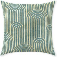 Art Deco Kissenbezug | Reiner Baumwoll-Twill-Print-stoff Gatsby Vintage Kurve Muster Design Pastell Mintgrün & Gold Dekoratives Kissen von Tarragonia