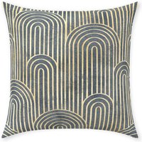 Art Deco Kissenbezug | Reiner Baumwoll-Twill-Print-stoff Gatsby Vintage Kurve Muster Design Silberschiefergrau & Gold Dekoratives Kissen von Tarragonia