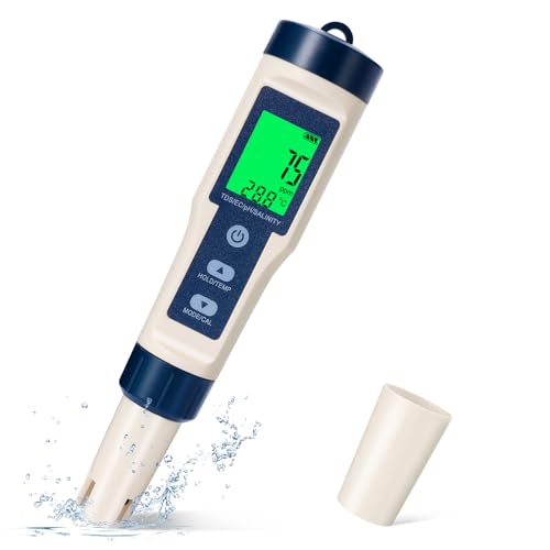 PH Messgerät, 5 in 1 Digital Wasserqualität Tester, TDS EC Salzgehalt Temperatur pH Tester, Wasserqualitätsprüfgerät Hochpräzises, pH Meter für Trinkwasser Schwimmbäder Aquarien Laboratorien von Tarswesi