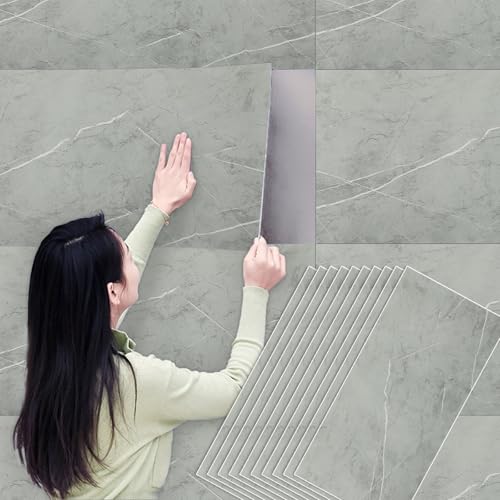 Tarwanear 10 Stück Fliesenaufkleber Küche Klebefliesen Bad Marmor 60x30cm Grau Küchenrückwand Selbstklebend,Selbstklebende Fliesen Wandpaneele für Badezimmer Schlafzimmer Wohnzimmer von Tarwanear