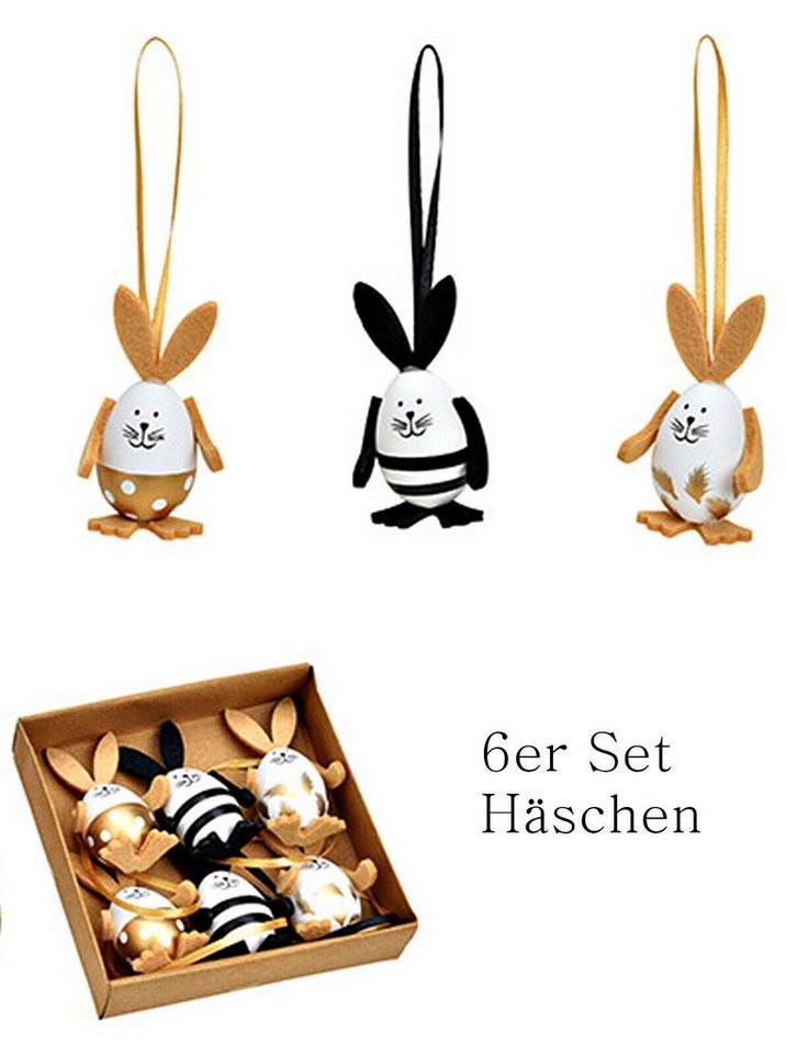 Taschen4life Osterhase stilvolle Osterhasen zum hängen, Osterdeko (Set, 6 Stück), Ostereier Häschen, Ostern von Taschen4life