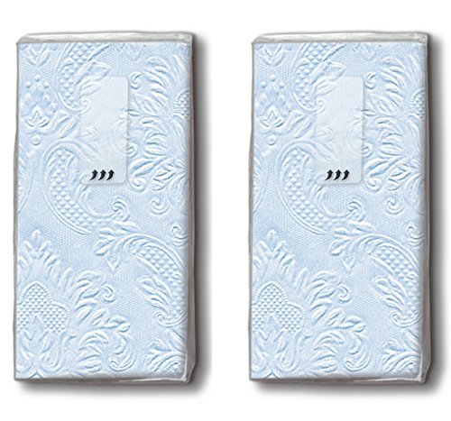 20 Taschentücher (2x 10) Taschentücher Moments Ornament pastel blue - Uni pastellblau mit Ornamente geprägt/Freudentränen/Hochzeit von Taschentücher bedruckt
