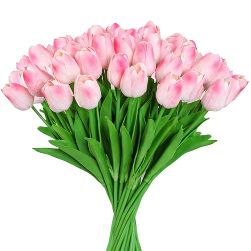 10 Stück Künstliche Tulpen, PU Real Touch Latex Kunstblume, Deko Kunstpflanze, Gefälschte Tulpen Blumen Blumensträuße Blumen für Home Room Hochzeitsstrauß Party DIY Decor (Pfirsich Rosa) von Tashce