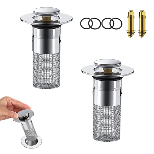 2 Stücke Waschbeckenstöpsel für 34-40mm Abflussloch, Abflussstopfen mit Sieb, Stöpsel Waschbecken, Universeller Pop-up-Schnellablass gegen Verstopfung, Abflussstopfen füR Aufsatzwaschbecken von Tashce