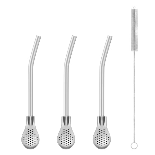3 Stück Strohhalme Edelstahl mit Löffel, Wiederverwendbare Trinkhalme Edelstahl, Strohhalm Löffel mit Reinigungsbürste, Spülmaschinenfeste, Mate-Strohhalme für Tee, Stanley-Cups & Mehr (12.5cm) 3 Stück Strohhalme Edelstahl mit Löffel, Wiederverwendbare Trinkhalme Edelstahl, Strohhalm Löffel mit Reinigungsbürste, Spülmaschinenfeste, Mate-Strohhalme für Tee, Stanley-Cups & Mehr (12.5cm) von Tashce