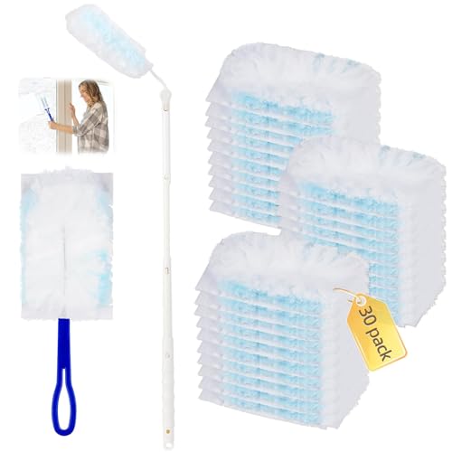 Swiffer für Staubmagnet – Premium Staubwedel mit Teleskopstange, 30 Nachfülltücher inklusive, für 360° tiefgreifende Reinigung geeignet – Effizienter und umweltfreundlicher Staubmagnet von Tashce