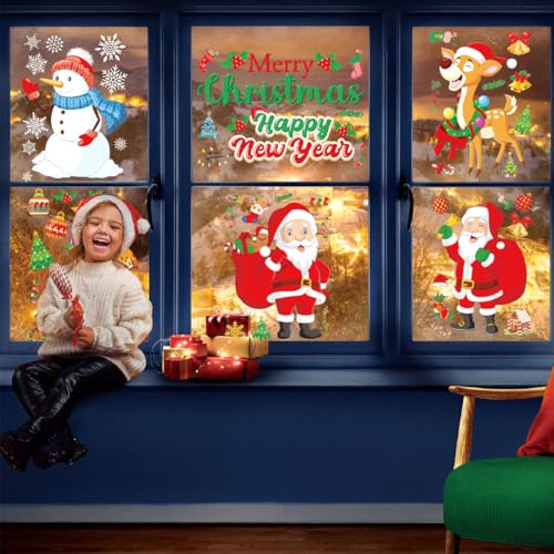 6 Stück Fensterbilder Weihnachten Selbstklebend, Weihnachtsdeko Fenstersticker, Wiederverwendbare Statisch Haftende PVC Aufkleber, Winter Dekoration für Glasfenster Weihnachten deko (21x29cm) von Tashce