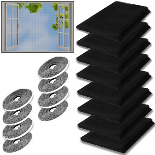 8 Stück Fliegengitter Fenster, Zuschneidbar auf Fenstergrößen bis 130x150cm mit 8 Rollen Selbstklebend, Selbstklebendes Moskitonetz für Fenster, Insektenschutz Fensternetz, Schwarz von Tashce
