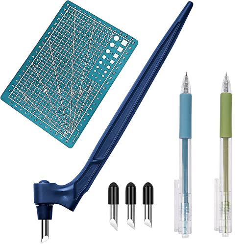 Craft Schneidwerkzeuge Set 7teilig, Edelstahl Bastelmesser Set 360 Grad Präzisions mit 3 Ersatzklingen, A4 Schneidematte und 2 Schneidestift, Handwerkszeug Set für DIY Handwerk Scrapbooking von Tashce