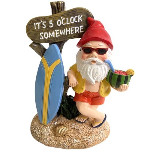 Gartenzwerge Gartendeko für Draußen 13.5cm Lustig Gartenfiguren Gnom Lässiger Zwerg mit Wassermelone Surfbretter passen Besser zum Sommer Wasserdicht Gartenwichtel Figur GNOME für Terasse Balkon von Tashce