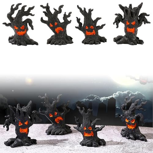 Tashce 4 Stück Halloween Baumstumpf, Baum Dämon Ornament, Mini Kunstharz Gartendeko, Halloween Deko Garten, Haloween Zubehör, Geister Baumstumpf für Garten Topfpflanze, Schlafzimmer, Geschenke von Tashce