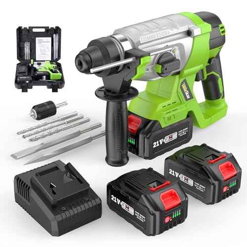 TaskStar Akku Bohrhammer: 4-in-1 Multifunktions Bohrhämmer Kit, Tragbarer Effizienter Bürstenloser Akku Schlagbohrmaschine mit 2 * 4.0AH Akkus und Ladegerät für Verschiedene Heimwerkerprojekte von TaskStar