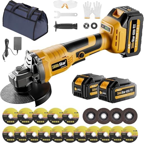 TaskStar Akku Winkelschleifer Kompatibel mit Makita Akku 18V, 9500U/min Bürstenloser Profi-Schleifer zum Schleifen,Schneiden und Polieren, mit 2x 4000mAh Batterien von TaskStar