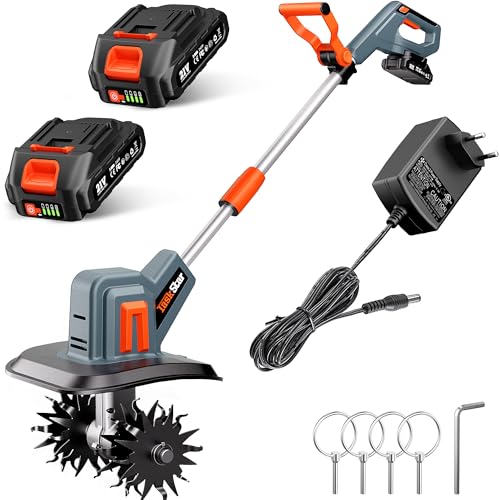 TaskStar Gartenfräse Motorhacke Bodenhacke Elektrisch TH4000 von TaskStar – 360 U/min, 4000 mAh Akku, 48 robuste Stahlzinken, Perfekt zum Auflockern, Bearbeiten und Kompostieren, Leicht, effizient von TaskStar
